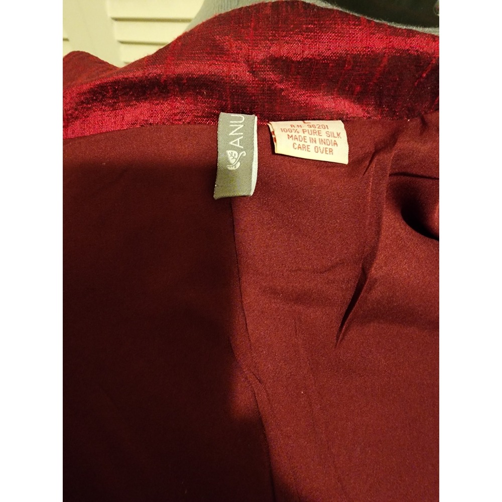 Anu 100% Pure Silk Embossed Jacket Burgundy Blazer Women's Size L - Picture 10 of 10